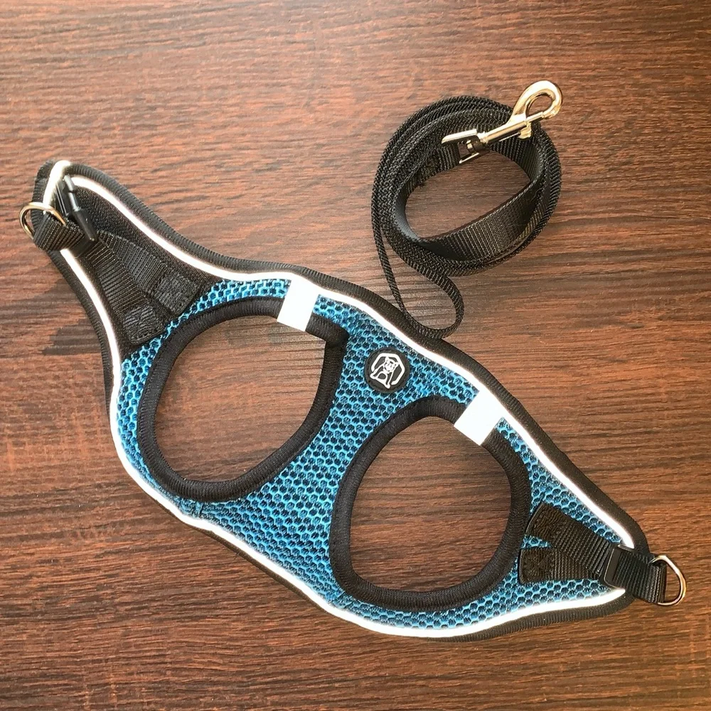 dog or cat blue mesh reflective harness xs with leash